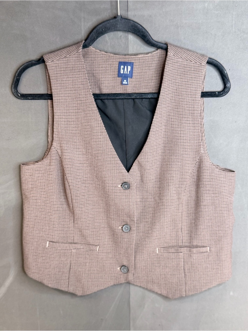 Gap Womens Vest M Gray Polyester V Neck Sleeveless Herringbone Cropped Classic